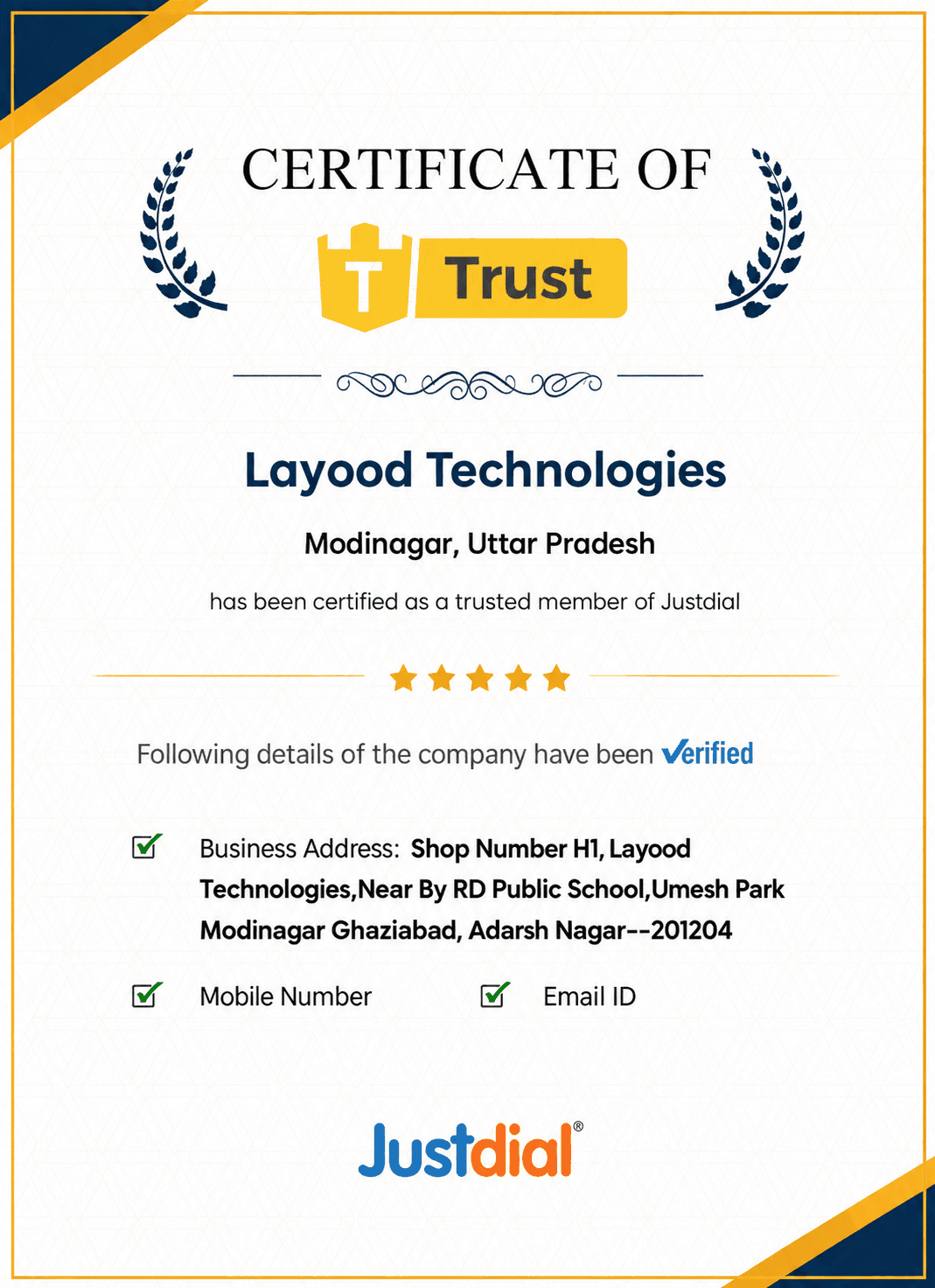 Just Dial Certificate